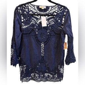 Crochet Lace Top - Navy